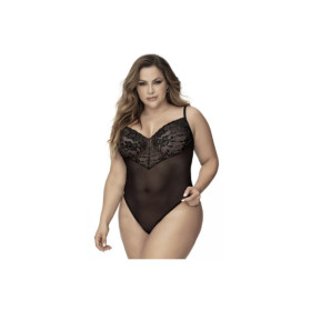 Body, grande taille, noir en dentelle et résille noire 